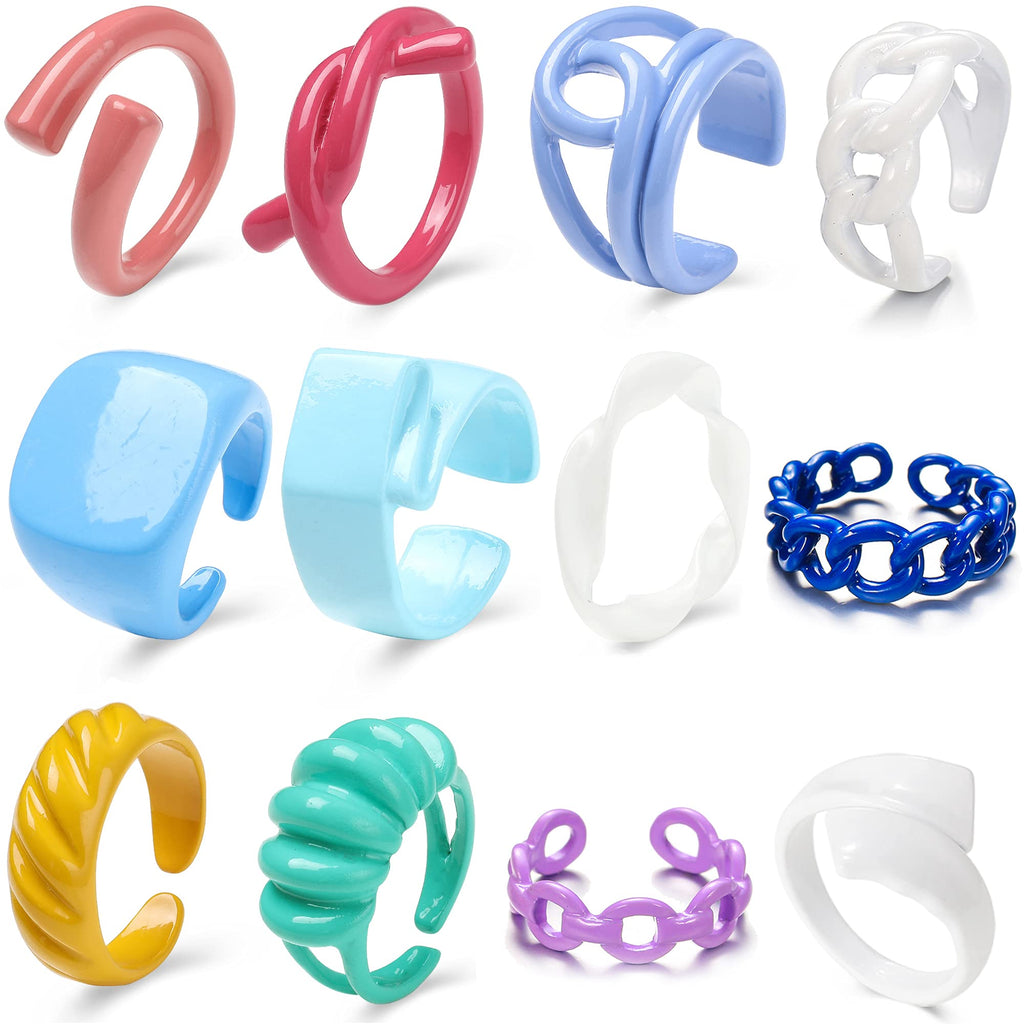 [Australia] - Chunky Rings Colorful, Trendy Resin Acrylic Open Stackable Finger Knuckle Y2K Rings for Women Color 1 
