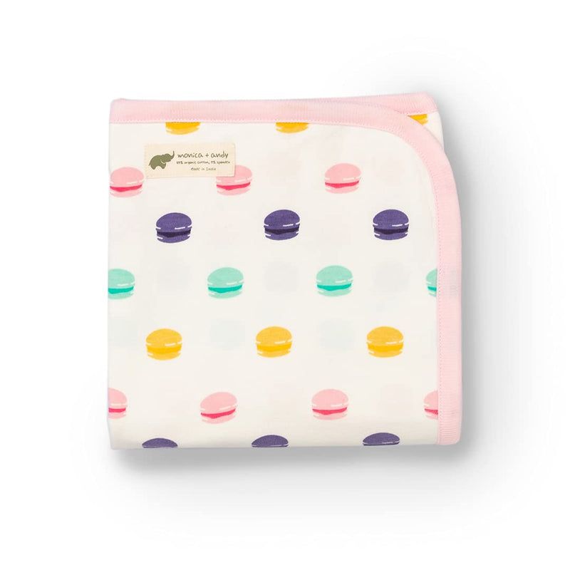 [Australia] - Monica + Andy Unisex Organic Cotton Coming Home Newborn Blanket Pink Le Macaron, White, OS Off-white 
