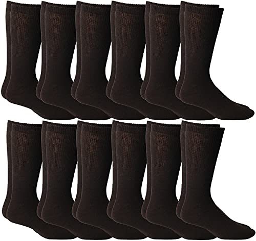 [Australia] - Yacht & Smith Men's Diabetic Neuropathy Edema Socks, Cotton Crew, Ankle Medical Sock 12 Pairs Mens Brown One Size 