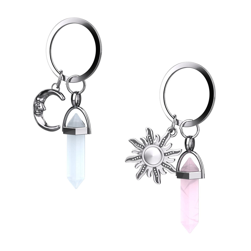 [Australia] - Filluck 2Pcs Crystal Keychain with Moon&Sun Charms,Healing Chakra Opal Stone&Rose Quartz Pendant,Keychains for Women Gifts Multi1 