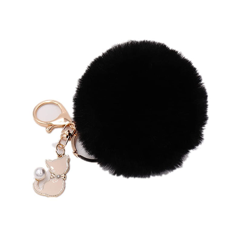 [Australia] - Pom Pom Keychain Ball Keychain aux Fur Pompom Ball Keyrings Fluffy Accessories Car Bag Charm 01-cat Black 
