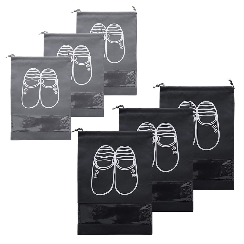 [Australia] - 6 Pack Shoe Bags for Travel Large Shoes Pouch Storage,Dust-Proof Storage Clear Window with Drawstring with Rope,Home Shoes Storage Organizers for Men And Women Size（Black & Grey） 