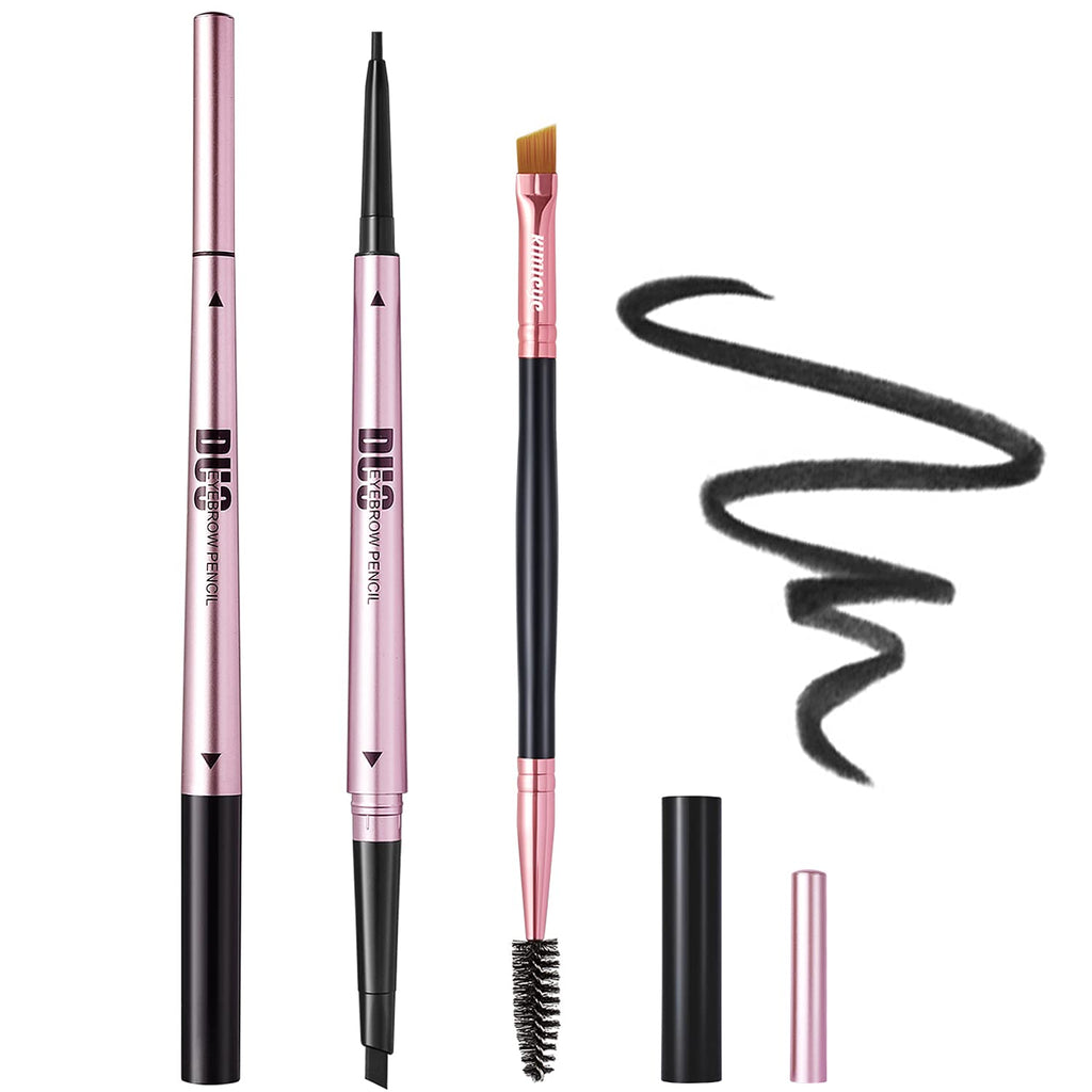 [Australia] - [2 Pack] Dual-Ends Eyebrow Pencil, PROFESSIONAL MAKEUP Defines and Fill 2 in 1 Mechanical Brow Pencil Kit with Brow Brush for Waterproof Long-lasting Brow Makeup,Up to 12 Hour Wear, By KIMIEYE (#1 Black) （#1 Black） 