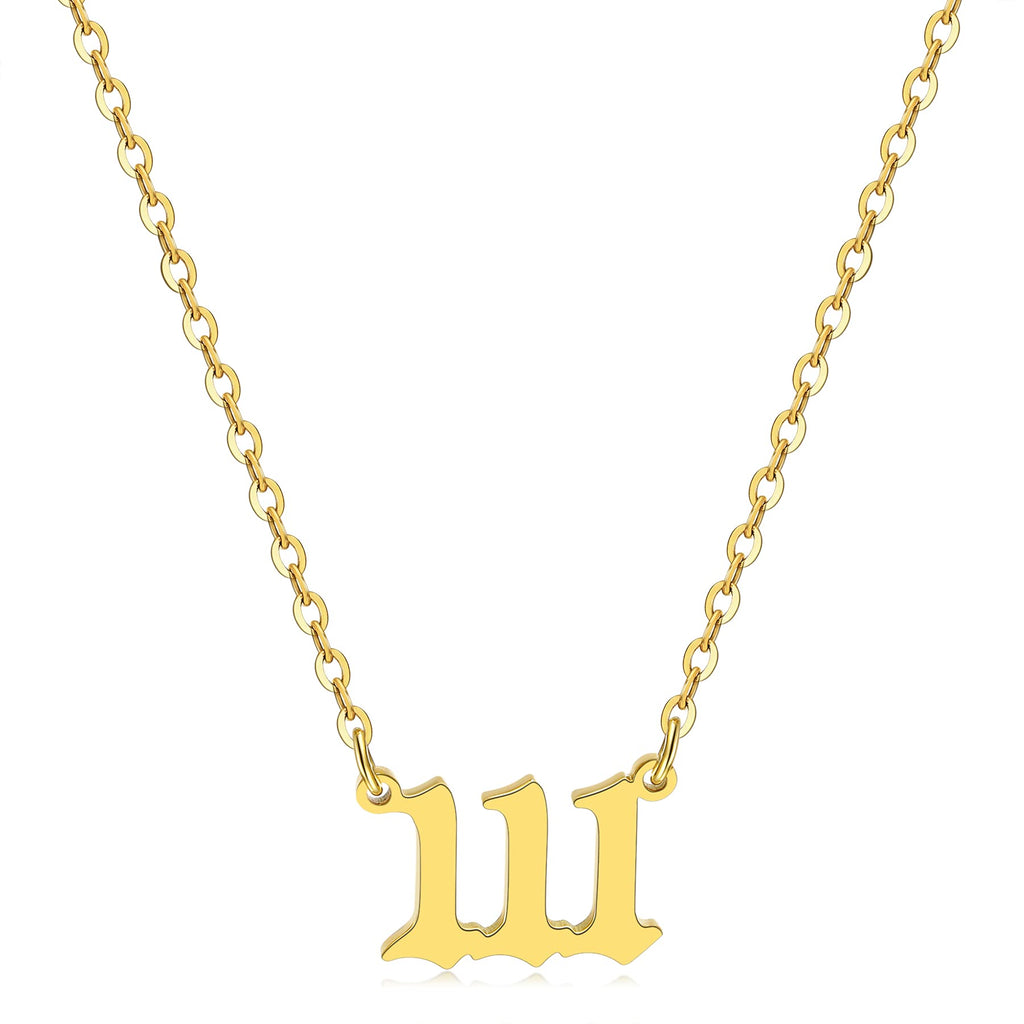 [Australia] - RWQIAN Angel Number Necklace For Women，Dainty Gold Plated Number 000 1111 111 222 333 444 555 666 777 888 999 Pendants Choker Chain Numerology Jewelry Necklace Gifts for Women Girls Angel Number Necklace 111 