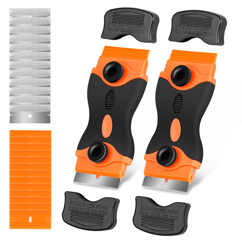 [Australia] - Razor Blade Scraper Tool, 2Pcs Razor Scrapers with Extra 20Pcs Metal & 20Pcs Plastic Blades, Sticker Remover Cleaning Scraper for Removing Paint, Decals, Adhesive, Tar, Labels, Glue, Caulk, Gasket 