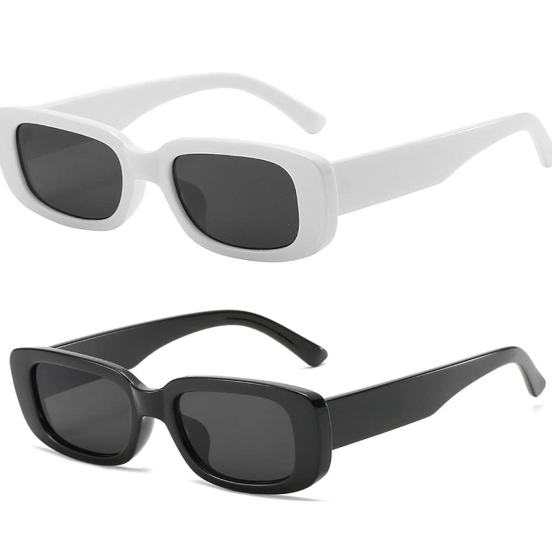 [Australia] - Dollger Rectangle Sunglasses for Women Retro Fashion Sunglasses UV 400 Protection Square Frame Eyewear 2pcs:black+white 