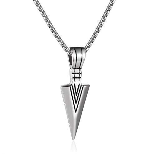 [Australia] - WAINIS 1-3 Pcs Stainless Steel Pendant Necklace for Mens Boys Cool Spearpoint Arrowhead Pendant Chain Necklace Set Black & Silver Tone & Gold Tone A:Silver-tone 