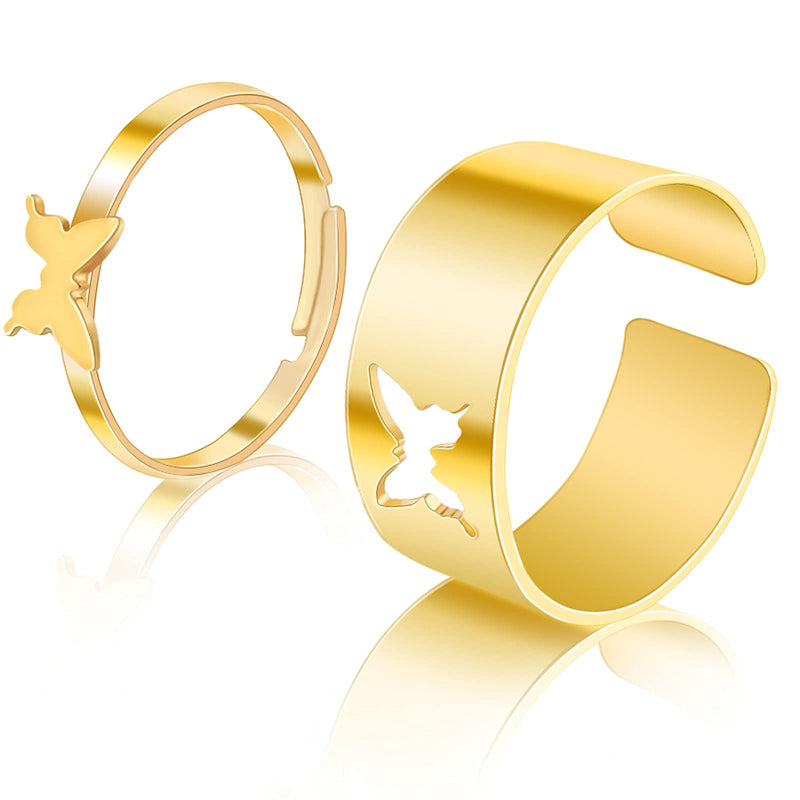 [Australia] - 2 Pieces Butterfly Rings for Couples, Lovers, His & Hers Promise Ring Alloy Couples Wedding Engagement Bands Top Ring gold 