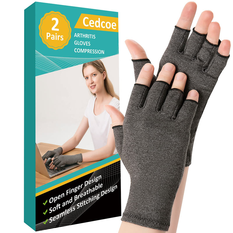 [Australia] - 2 Pairs Arthritis Compression Gloves for Relieve Rheumatoid Arthritis, Osteoarthritis, Carpal Tunnel, Joint Pain, Open Fingerless Gloves, Fit for Women and Men to Daily Work and Computer Typing (Gray, Medium) Gray 