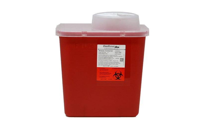[Australia] - 2 Gallon Size | Sharps and Biohazard Waste Disposal Container by Oakridge Products with Chimney Top Style Lid 