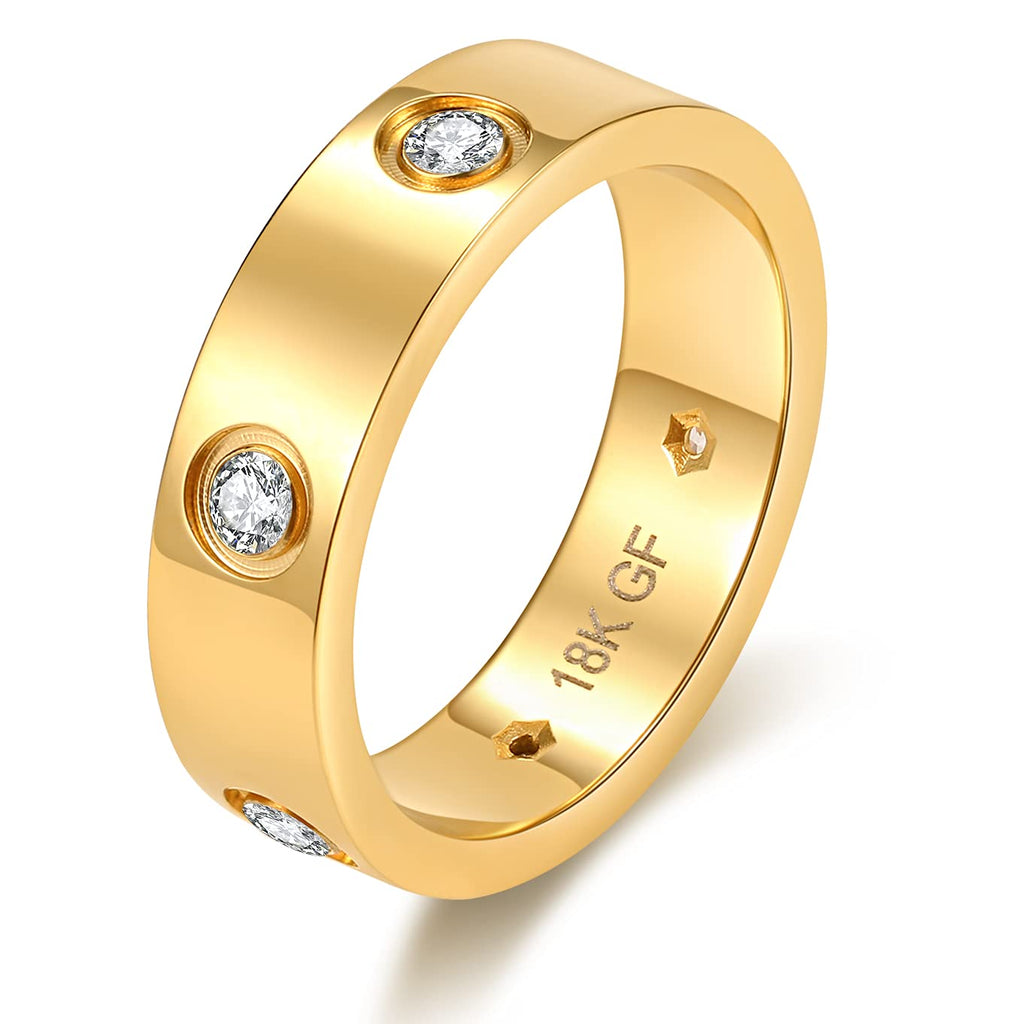 [Australia] - Wedding Bands 18K Gold Filled Rings Cubic Zirconia Stones Stackable Promise Rings for Women and Men Fashion Classic Ring Gold Band Comfort Fit Size 6 to 10 7 
