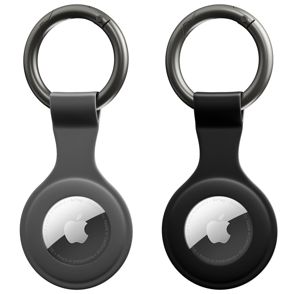 [Australia] - 2 Pack AirTag Case, Shock Resistant Silicone Protective Case Cover for AirTag Key Finder Phone Finder with Keychain Carabiner (Grey and Black) Grey and Black 