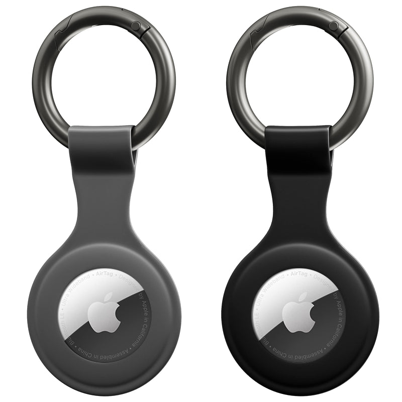 [Australia] - 2 Pack AirTag Case, Shock Resistant Silicone Protective Case Cover for AirTag Key Finder Phone Finder with Keychain Carabiner (Grey and Black) Grey and Black 