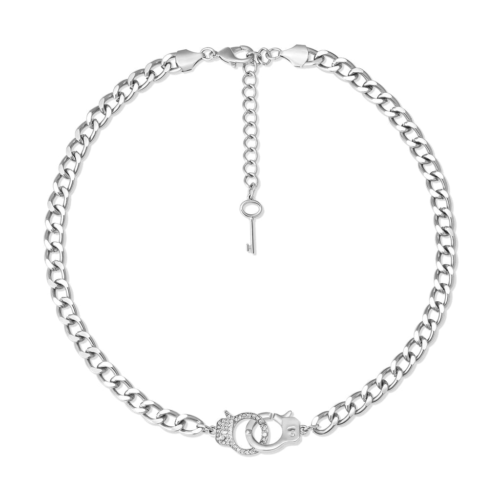 [Australia] - Silver Thick Cuban Necklace: Chunky Handcuff Fashion Link Chain Jewelry For Women Girl Boy Teen Men 