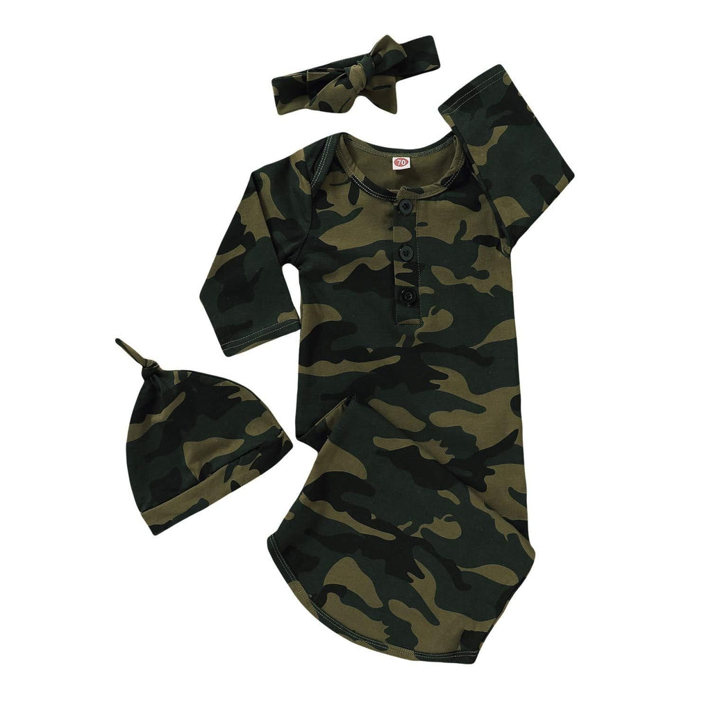 [Australia] - OPAWO Baby Boys Girls Camouflage Knotted Gowns Unisex Coming Home Outfits Sleeping Bag Nightgowns Set 0-6 Months 