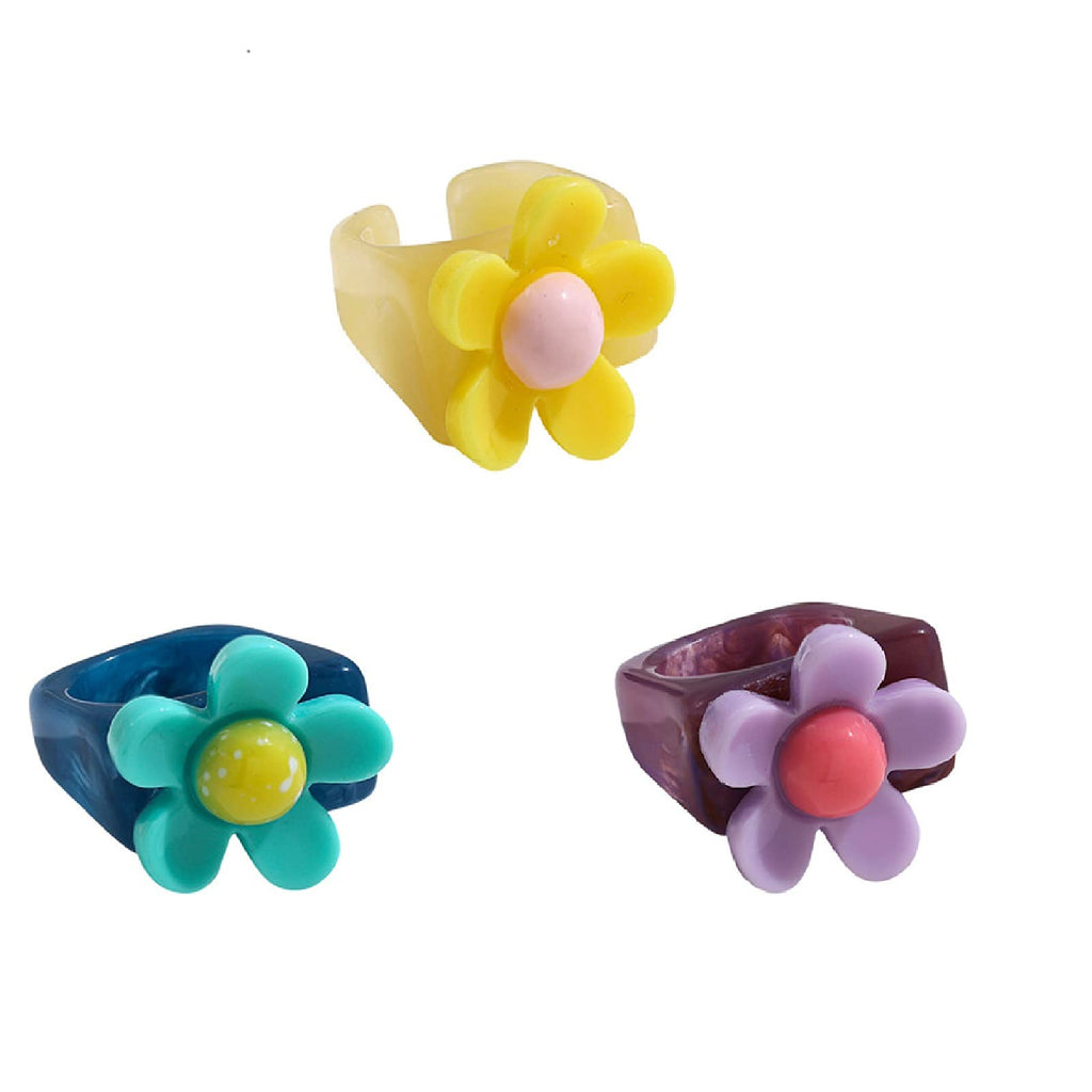 [Australia] - 3-5Pcs Resin Colorful Wide Thick Dome Knuckle Finger Stackable Joint Ring Retro Resin Acrylic Ring Plastic Rings Kids Ring Cute Colorful Candy Ring Finger Ring Jewelry 3Pcs 