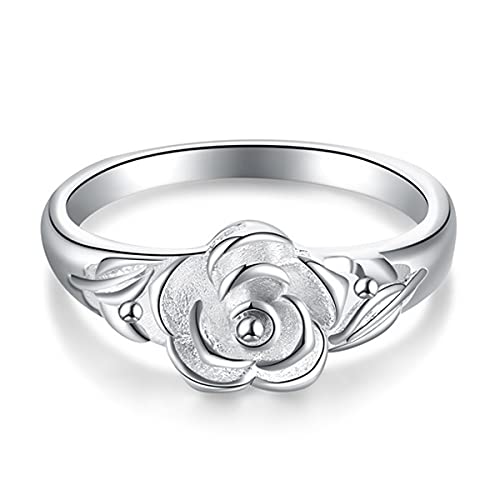 [Australia] - Women vintage Rose Flower 925 Silver Plated Rings jewelry Party wedding Rings jewelry gift 5 