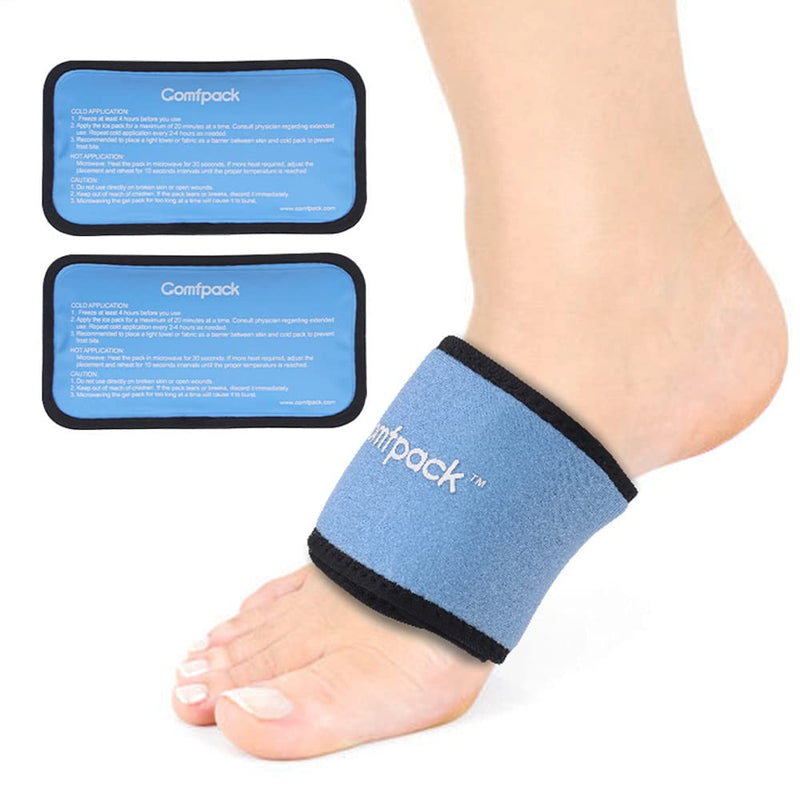 [Australia] - Comfpack Cold Therapy Wrap with 2 Packs for Pain Relief, Reusable Gel Ice Packs for Foot Plantar, Wrist, Ankle, Great for Sprains, Muscle Pain, Bruises, Injuries 
