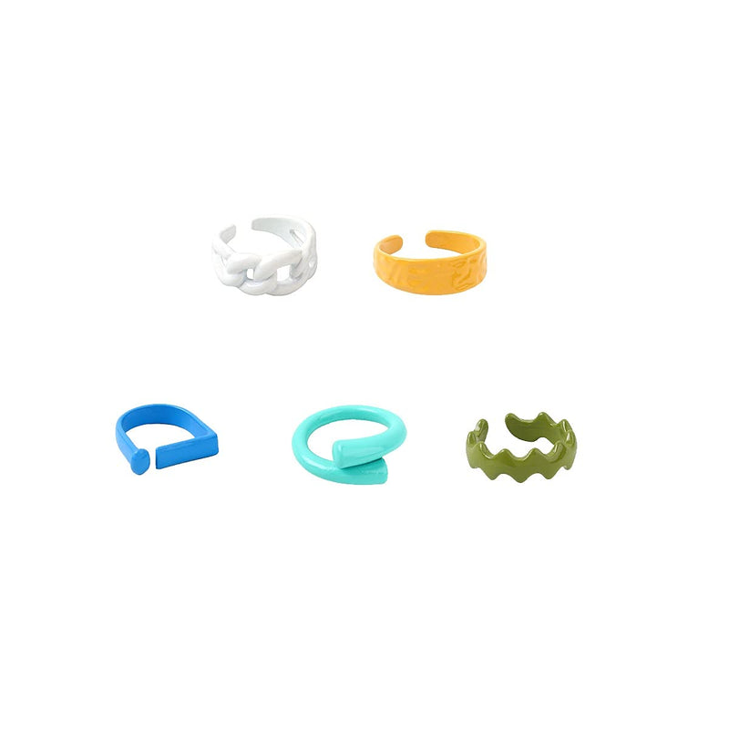 [Australia] - 5 Pcs Set Y2K Chunky Chain Ring Trendy Open Finger Colorful Dripping Oil Geometric Rings Hand-Painted Irregular Ring Colorful Kids Ring Stacked Ring for Women Girls Children Style A 