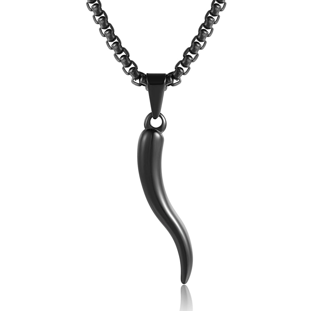 [Australia] - Stainless Steel Italian Horn Cornicello Amulet Pendant Necklace Talisman Lucky Jewelry Gifts Black 