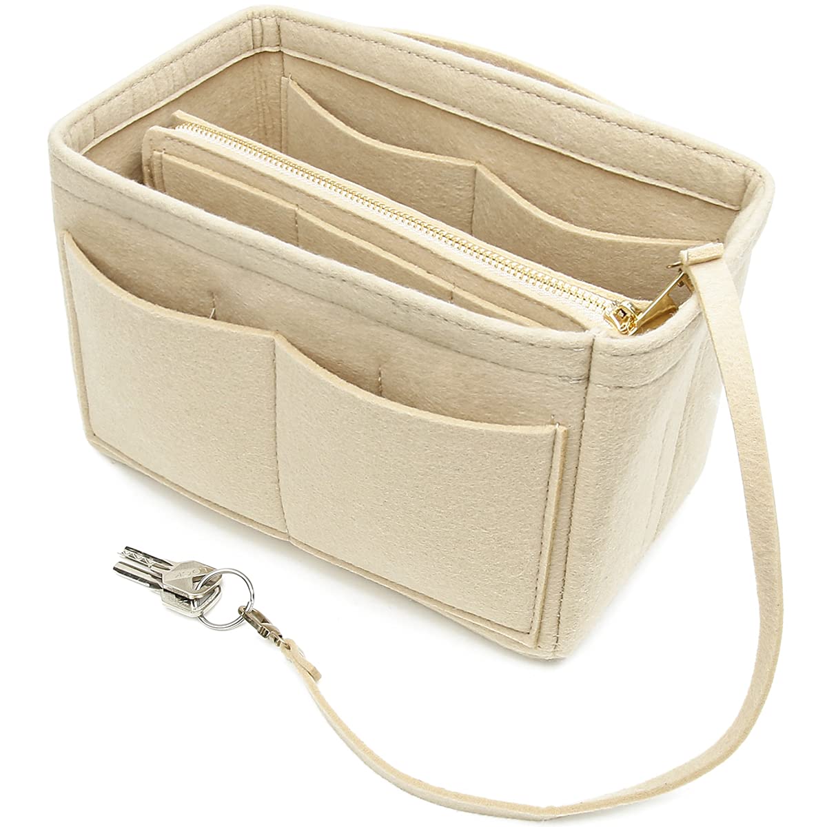 Purse Organizer & Base Shaper fit Speedy 30 & Neverfull MM , Felt Bag  Organizer Insert for Handbags with Metal Zipper [Bag in Bag] (Large, Beige)