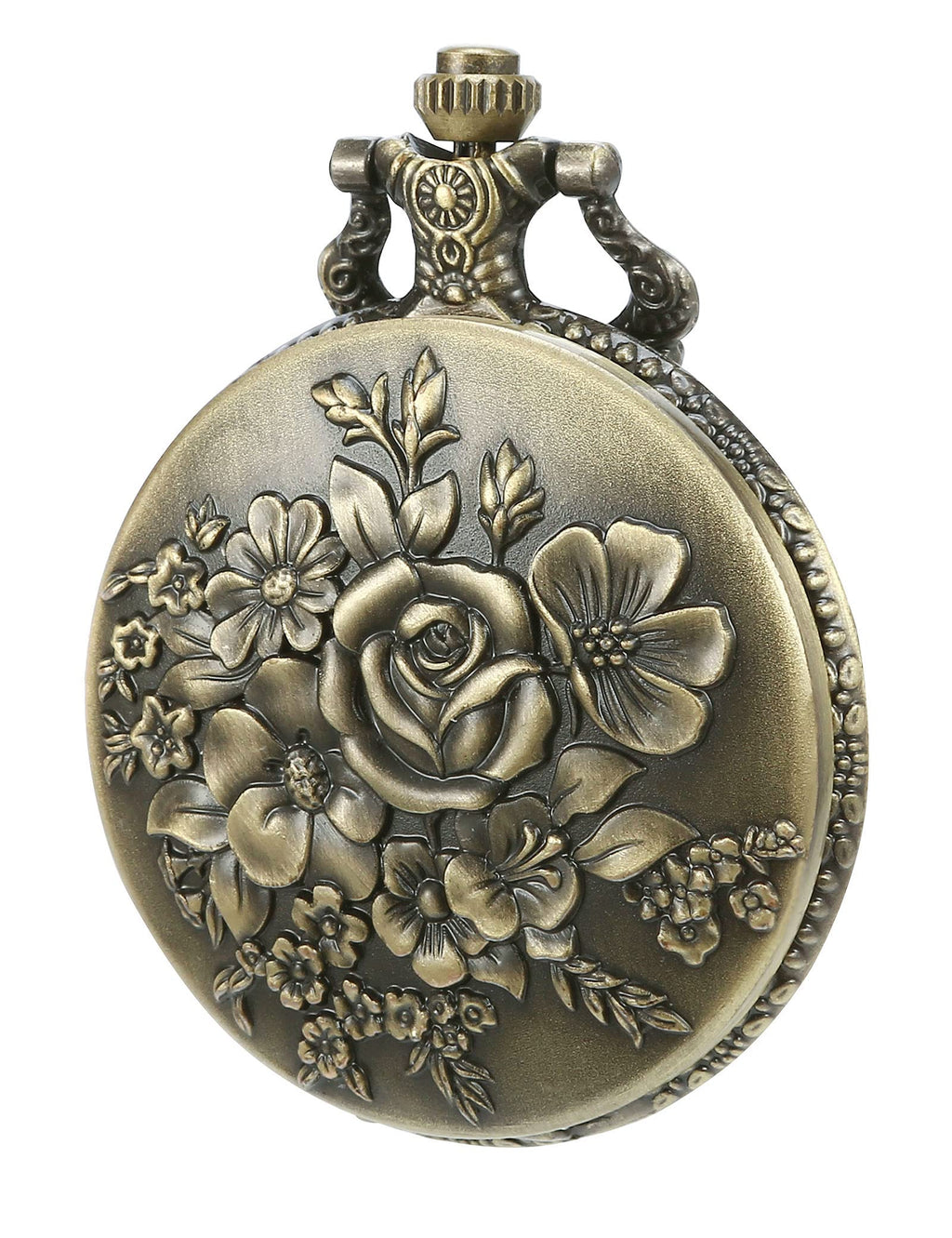 [Australia] - Flower Series Steampunk Pocket Watch Vintage Quartz Pocket Watch 14 in Chain with Box Bronze 