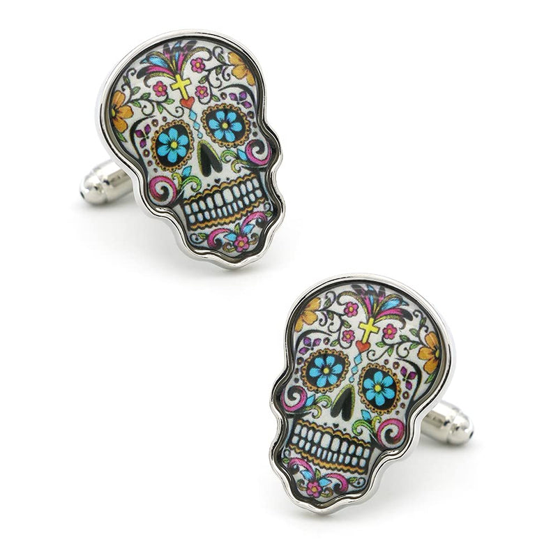 [Australia] - iGame Day Of The Dead Cuff Links Muti-color Brass Material Sugar Skull Design Cufflinks with Gift Box 