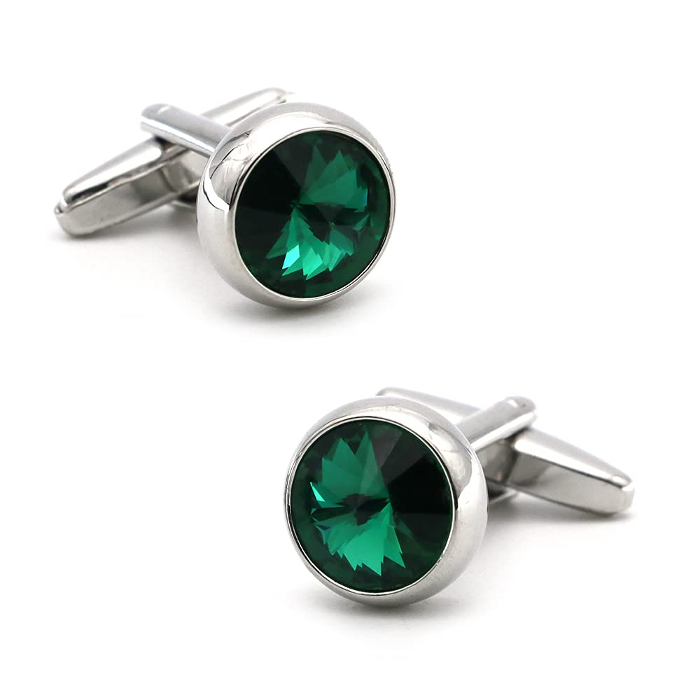 [Australia] - iGame Men's Luxury Crystal Cufflinks Green Color Stone Quality Wedding Cuff Links with Gift Box 