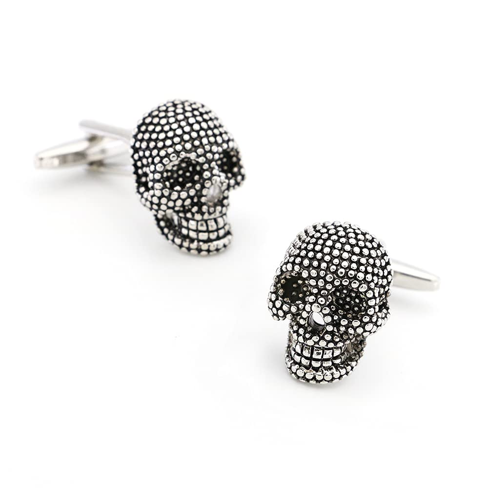 [Australia] - iGame Vintage Skeleton Cuff Links Black Color Brass Material 3D Skull Design Punisher Style Cufflinks with Gift Box 