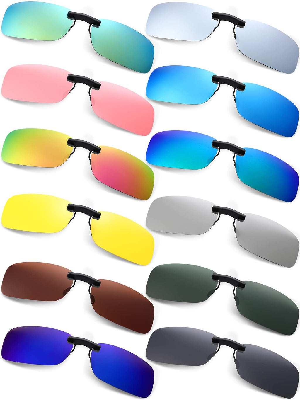 [Australia] - 12 Pieces Polarized Clip on Sunglasses Rimless Clip on Sunglasses Rectangle Lightweight Polarized Eyeglasses for Myopia Eyeglasses Outdoor Night Driving Men Women 