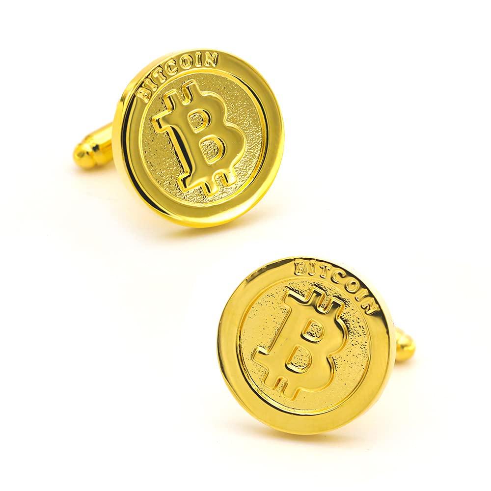 [Australia] - iGame Men's Bitcoin Cuff Links Quality Brass Material Golden Color Coin Design Cufflinks with Gift Box 