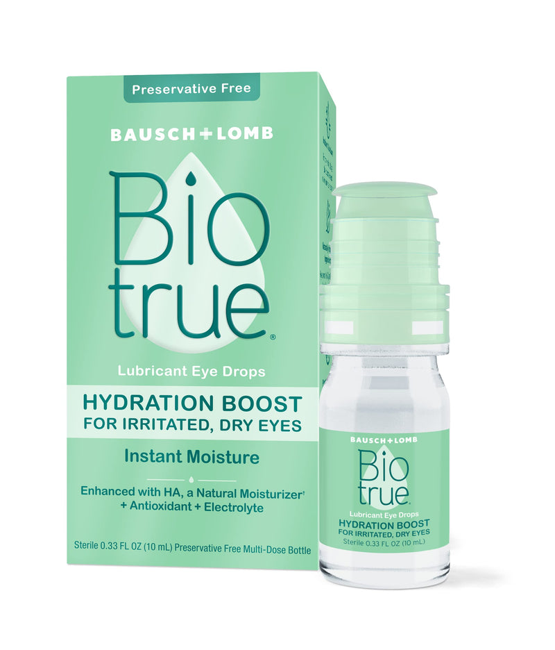 [Australia] - Biotrue® Hydration Boost Eye Drops for Irritated and Dry Eyes from Bausch + Lomb, Preservative Free, Naturally Inspired, Soft Contact Lens Friendly, 0.33 FL OZ (10 mL) 0.33 Fl Oz (Pack of 1) 