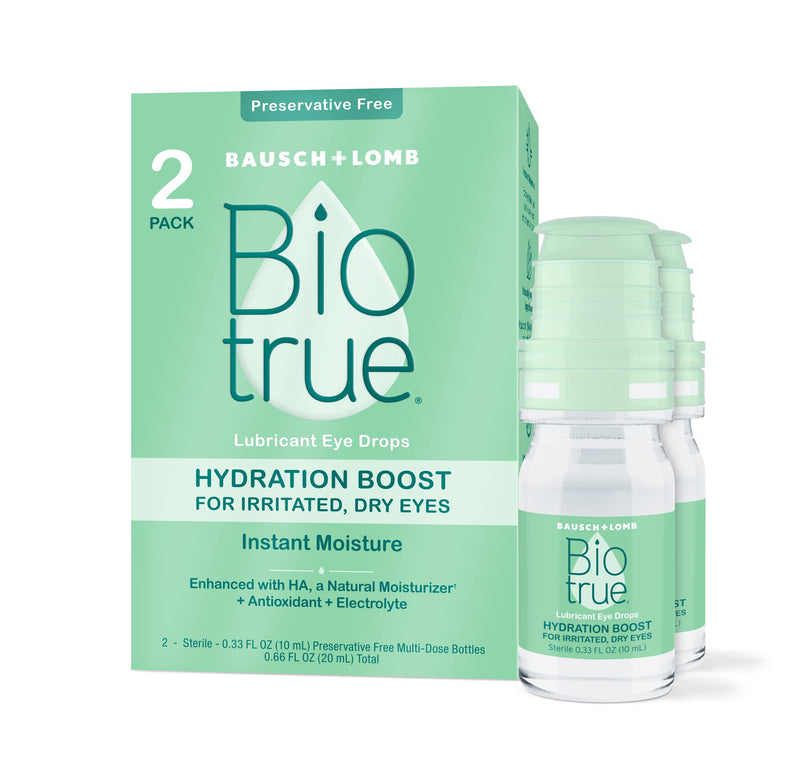 [Australia] - Biotrue® Hydration Boost Eye Drops for Irritated and Dry Eyes from Bausch + Lomb, Preservative Free, Naturally Inspired, Soft Contact Lens Friendly, 0.33 FL OZ (10 mL), Pack of 2 0.33 Fl Oz (Pack of 2) 