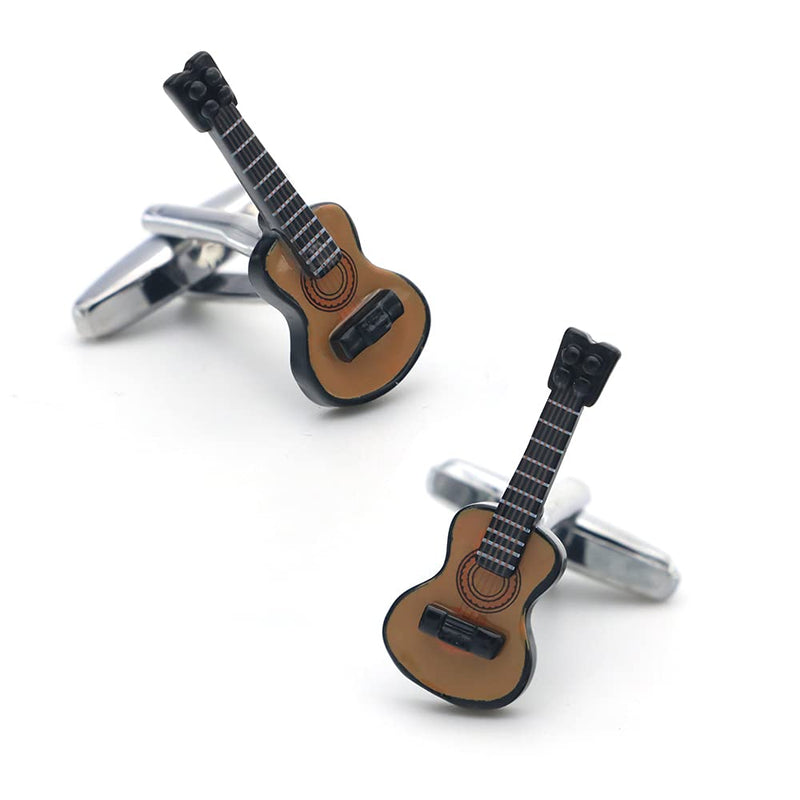 [Australia] - iGame Men's Cute Guitar Cufflinks Coffee Color Fashion Music Cuff Links Quality Gift Box For Music Lover 