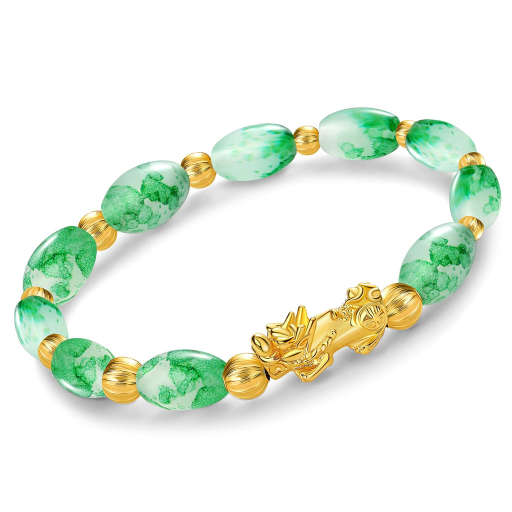 [Australia] - Homelavie Feng Shui Pixiu Bracelet 12mm Amulet Dragon Natural Stone Beads Bracelet Attract Wealth Money and Good Luck(Green) Lucky 