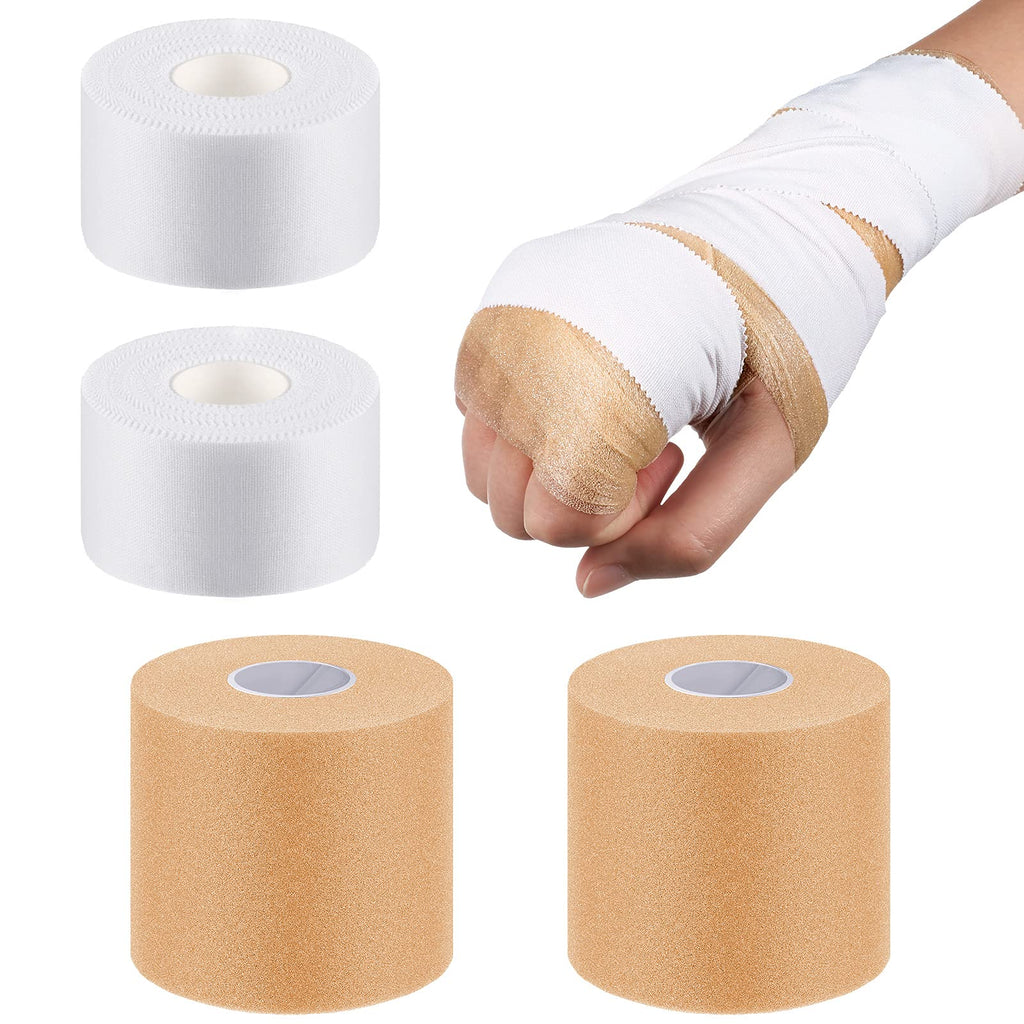 [Australia] - 4 Rolls Athletic Tape Foam Underwrap Kit Foam Prewrap Sports Tape Athletic Easy to Tear Ankle Tape for Climbing Boxing Football Trainers 2.75 Inch by 89 Feet, 1.5 Inch by 33 Feet (White, Beige) White, Beige 