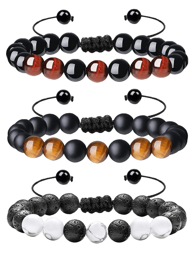 [Australia] - YUJIAN 3 PCS 8mm Tiger Eye Handmade Beaded Bracelets for Men, Healing Crystal Mens Bracelet Essential Oil Diffuser Adjustable Anxiety Bracelet Men's Gift Three-piece suit 