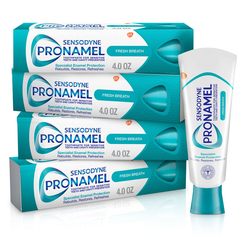 [Australia] - SENSODYNE PRONAMEL Breath Enamel Toothpaste for Sensitive Teeth, to Reharden and Strengthen, Fresh Wave, 4 Oz, Pack of 4 