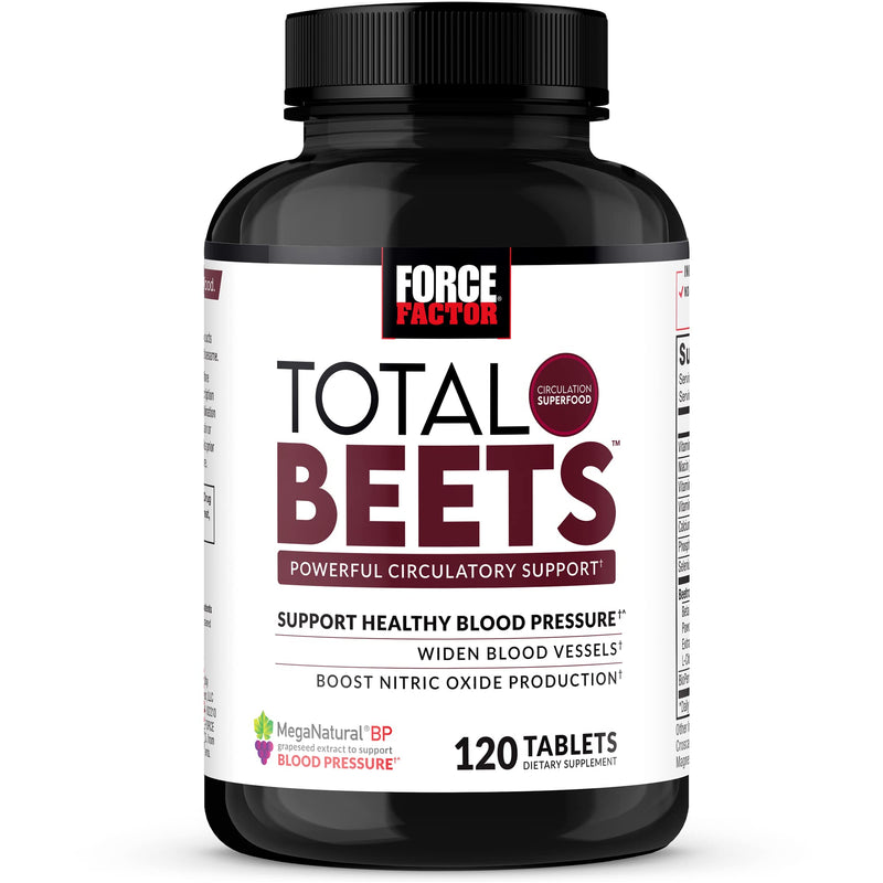 [Australia] - Force Factor Total Beets Blood Pressure Support Supplement with Nitrates and Grapeseed Extract to Boost Nitric Oxide, Circulatory and Cardiovascular Vasodilator Heart Health Vitamins, 120 Count Tablets 120 Count (Pack of 1) 