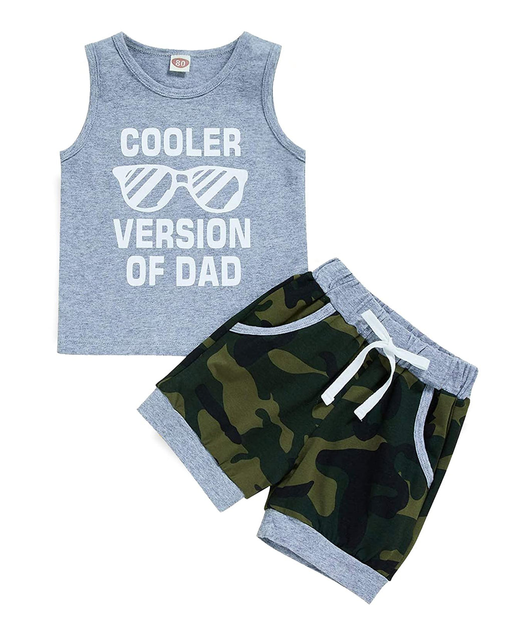 [Australia] - Viworld Baby Boy Summer Short Set Toddler Letter Print Sleeveless Tank Top+Camouflage Pants 2PCS Clothes Outfit Gray-a 6-12 Months 