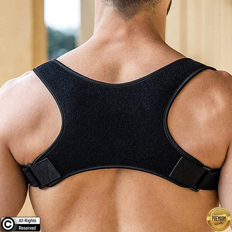 [Australia] - POAGL Posture Corrector For Men | Universal Fit Adjustable Upper Back Brace For Clavicle To Support Neck, Back and Shoulder Pain Relief Kyphosis Straightener Spine Support (Design Patented) Black 