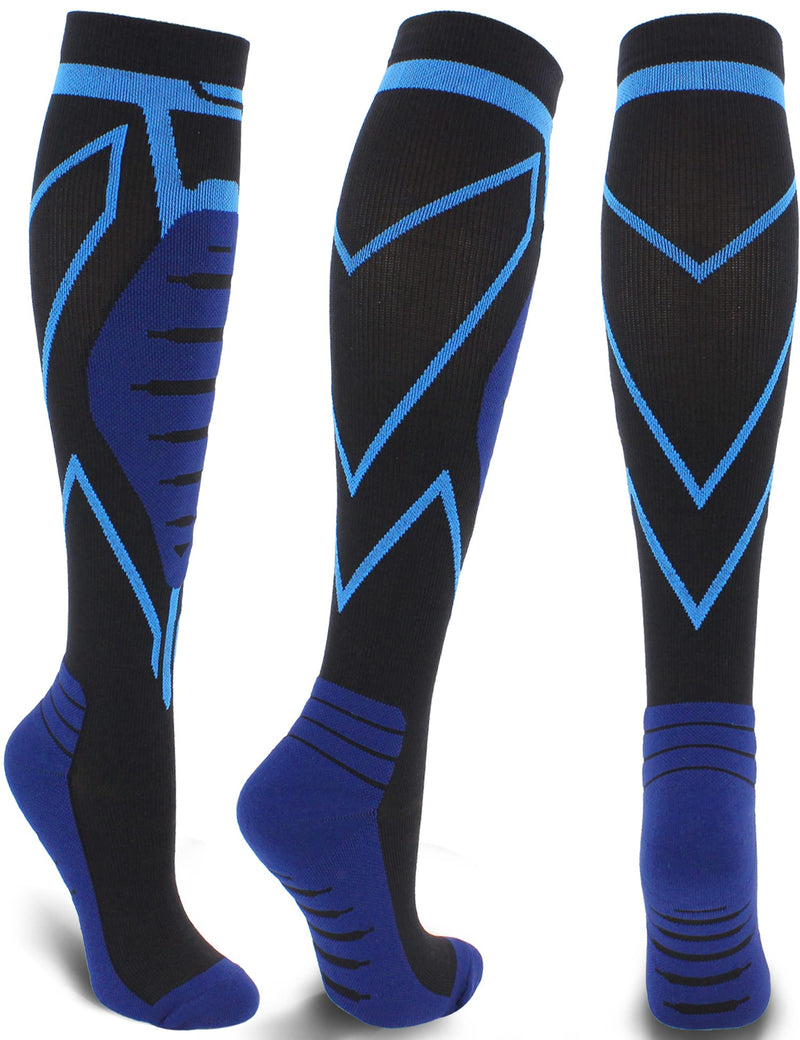 [Australia] - Keskale Compression Socks for Men & Women 20-30 mmHg, Knee High Cushioned Graduated Support Stockings for Medical, Athletic Large-X-Large 1pair-blue 