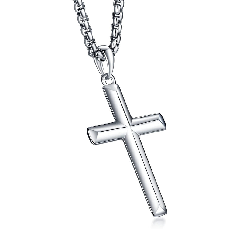 [Australia] - Men's Sterling Silver Cross Pendant Necklace with Stainless Steel Chain,Fine Jewelry for Men Boys 22.0 Inches 