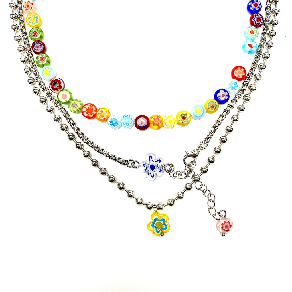 [Australia] - Y2k Necklace Layered Colorful Beaded Necklace Y2K Bead Choker Necklaces with Flower Pendant Indie Jewelry for Teen Girls Woman Necklace Set Coconut Girl Aesthetic Alt 2000s Necklaces Cyber Y2k Fashion 