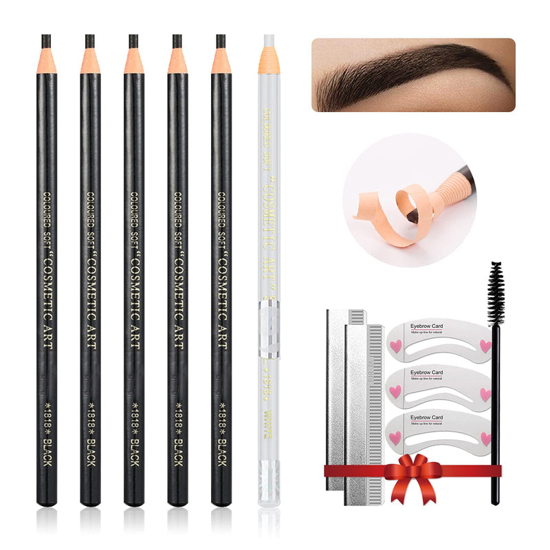 [Australia] - LSxia Waterproof Eye-Brows Pen-cil Set, Pull Cord Peel-off Eyebrow Pencil Microblading Eyebrow Pen Supplies Kit, White Eye-Liner Pencil and Eyebrows Tool Tattoo Makeup For Marking (5+1 Black) 5 Black + 1 White 