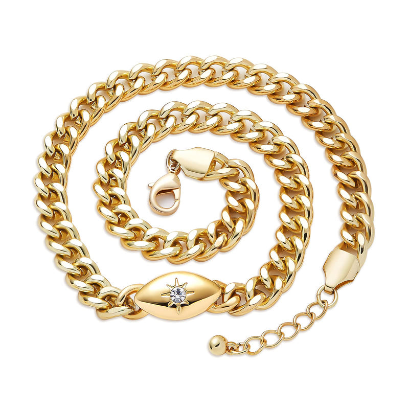 [Australia] - Gold Chunky Chain Necklace for Women: 14K Gold Plated Stainless Steel Diamond Cut Big Thick Hip Hop Jewelry Solid Cuban Link Chains Necklaces 