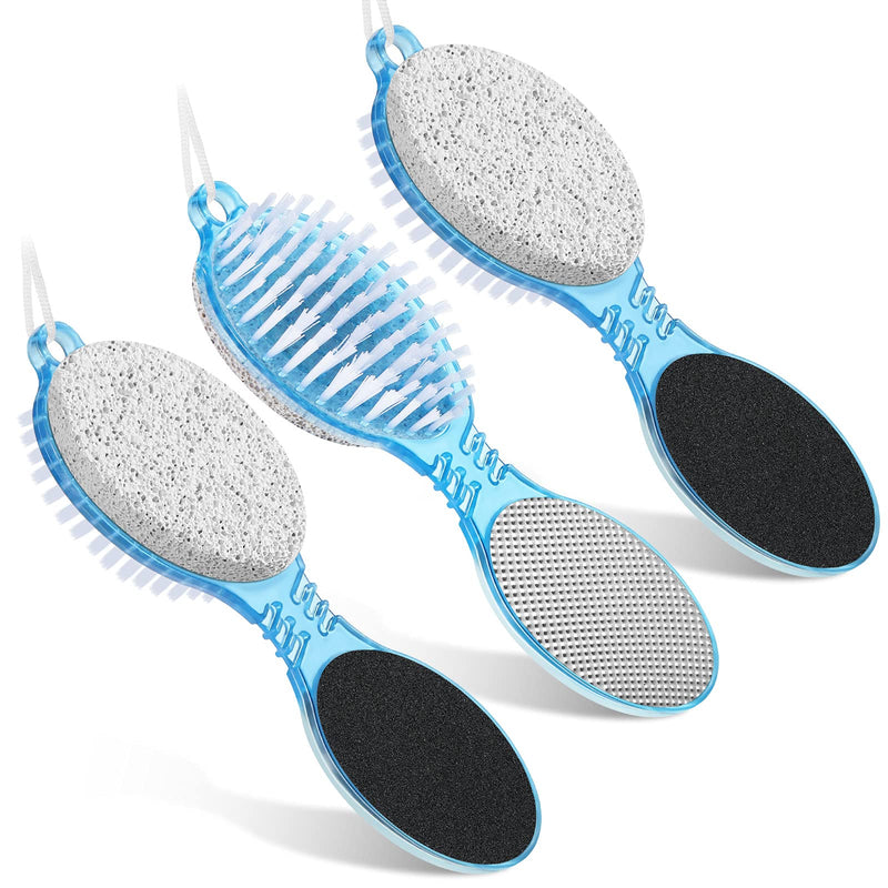 [Australia] - 3 Pieces 4 in 1 Foot Callus Remover, Multi-functional Pedicure Scrubber Exfoliator Tool with Pumice Stone, Hand Toe Nail Cleaning Brush, Foot Rasp for Home Foot Care (Blue) Blue 