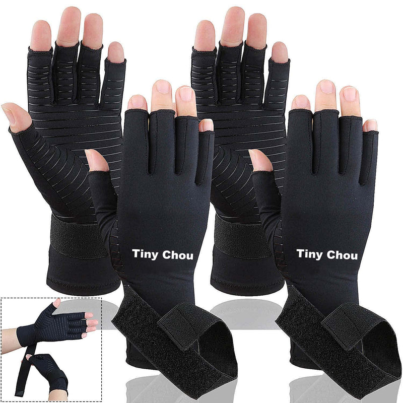 [Australia] - 2 Pairs Pack Copper Arthritis Compression Gloves for Women Men, Arthritis Gloves for Relieving Carpal Tunnel Aches, Rheumatoid Pains, Joint Swelling with Adjustable Wrist Band Strap Fingerless (Large/X-Large (2 Pairs)) Large/X-Large (2 Pairs) 