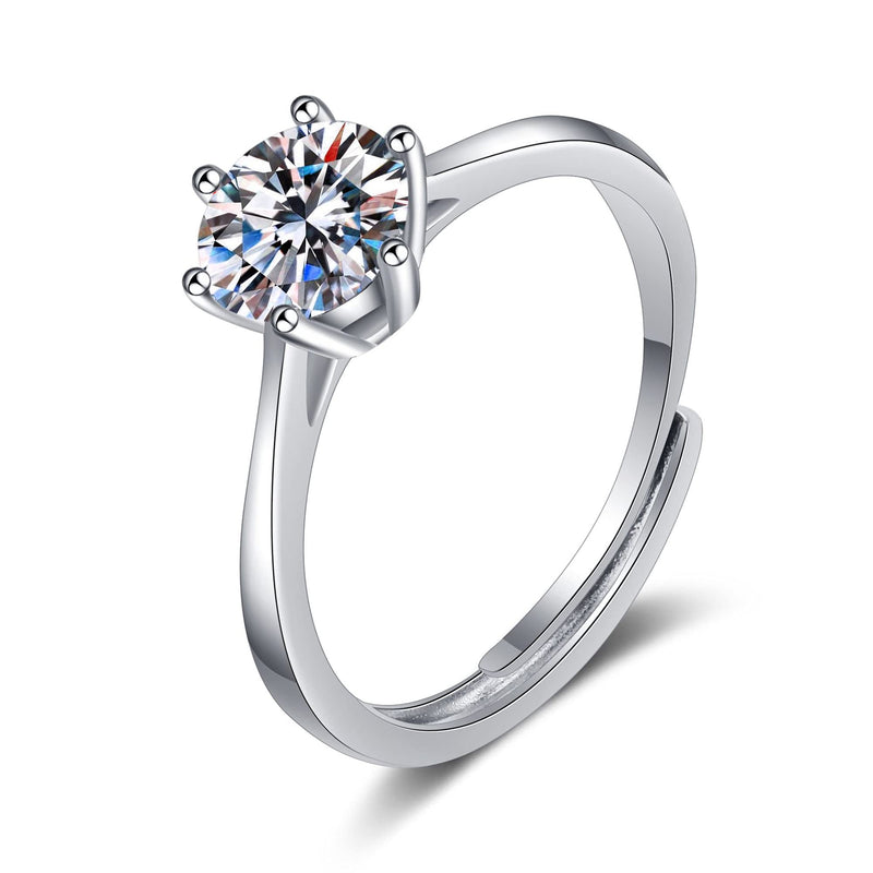 [Australia] - Moissanite Ring, Platinum 950 Plated S925 Sterling Silver Ring with 1 Carat Moissanite Gemstone, Solitaire, Six Prongs, Adjustable, Wedding Band, Light Luxury Jewelry for Women 