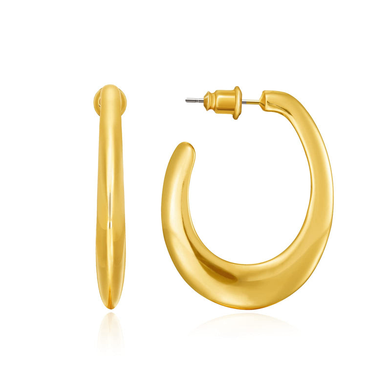 [Australia] - Oval Hoops Earrings: Hypoallergenic 14K Gold Plated Chunky Fashion Thick Earrings Jewelry for Trendy Women Teens Girls 